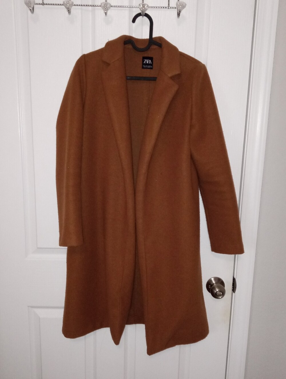 Zara Basic Soft Camel Coat Long Open Front Size Small - Picture 2 of 9